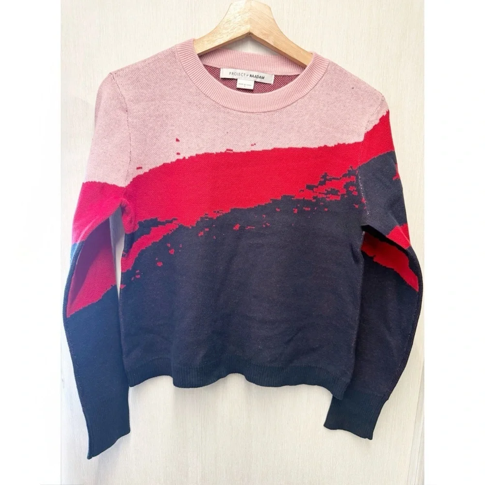 NWOT Project Naadam Multicolor Abstract Colorblock Crewneck, Size Small‎